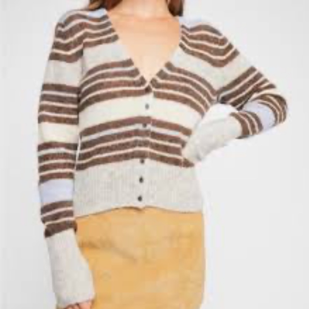 Free People Kinsley Wool Blend Brown and Gray Striped Cardigan